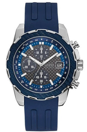 Guess Octane Chronograph Black Dial Blue Rubber Strap Watch For Men - W1047G2