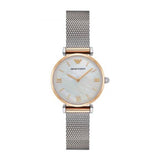 Emporio Armani Gianni T Bar Mother of Pearl Dial Silver Mesh Bracelet Watch For Women - AR2068