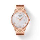 Tissot T Classic Tradition White Dial Rose Gold Steel Strap Watch For Women - T063.610.33.038.00