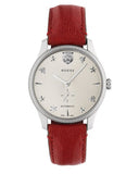 Gucci G Timeless Automatic Silver Dial Red Leather Strap Watch For Men - YA126346