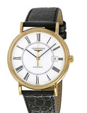 Longines Presence 25.5mm Automatic White Dial Black Leather Strap Watch for Women - L4.921.2.11.2