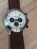 Fossil Retro Traveler Chronograph White Dial Brown Leather Strap Watch for Men - CH2886