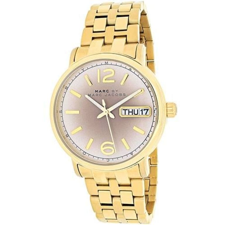 Marc Jacobs Fergus Gunmetal Grey Dial Gold Steel Strap Watch for Women - MBM3429