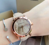 Burberry The City Diamonds Beige Dial Beige Leather Strap Watch for Women - BU9131