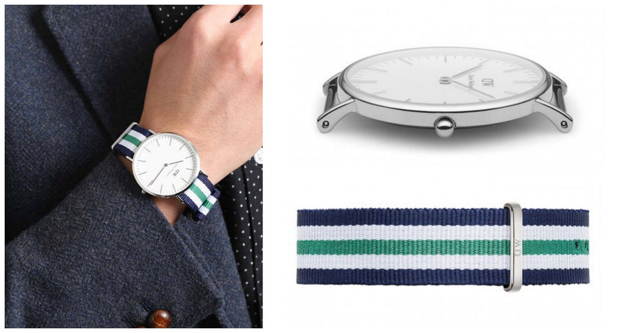 Daniel Wellington Classic Nottingham White Dial Two Tone NATO Strap Watch For Men - 0208DW