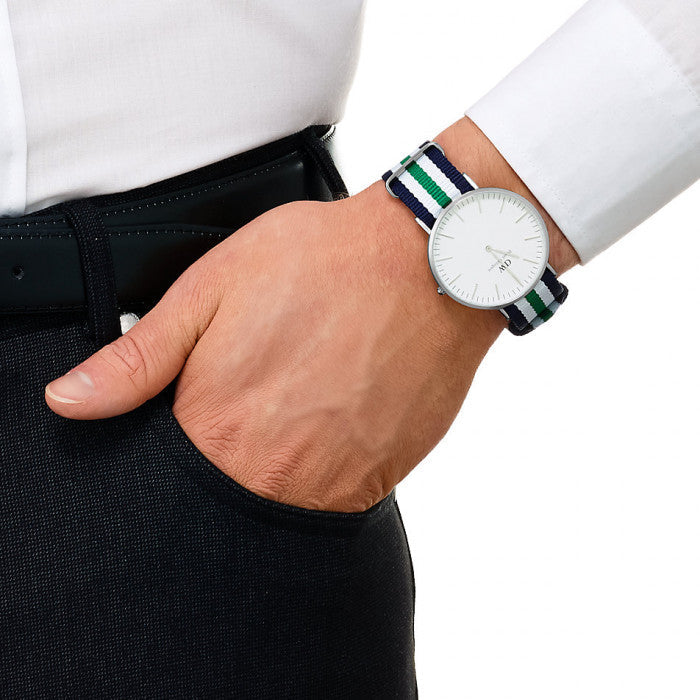 Daniel Wellington Classic Nottingham White Dial Two Tone NATO Strap Watch For Men - 0208DW
