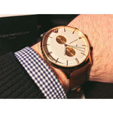 Emporio Armani Gianni Classic Chronograph White Dial Brown Leather Strap Watch For Men - AR0398