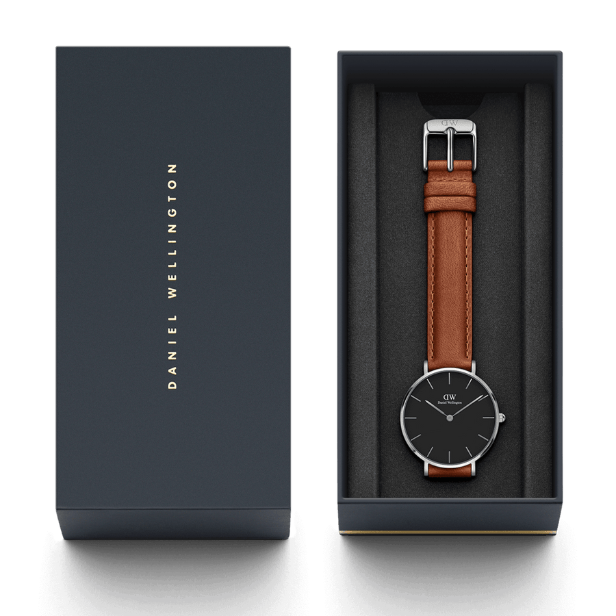 Daniel Wellington Petite Sterling Black Dial Brown Leather Strap Watch For Women - DW00100178