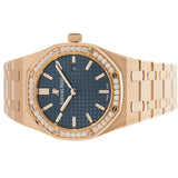 Audemars Piguet Royal Oak Quartz Diamonds Blue Dial Rose Gold Steel Strap Watch for Women - 67651OR.ZZ.1261OR.02