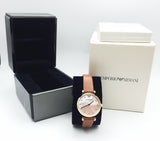 Emporio Armani Gianni T Bar Quartz Pink Mother of Pearl Dial Brown Leather Strap Watch For Women - AR1960