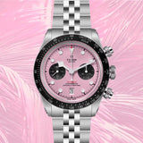 Tudor Black Bay Chrono Pink Dial Silver Steel Strap Watch for Men - M79360N-0019
