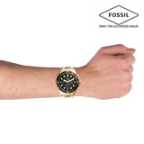 Fossil FB-03 Chronograph Black Dial Gold Steel Strap Watch for Men - FS5727