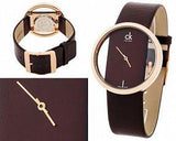 Calvin Klein Glam Transparent Dial Brown Leather Strap Watch for Women - K9423303