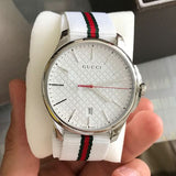 Gucci G Timeless Quartz White DIal White NATO Strap Watch For Men - YA126322