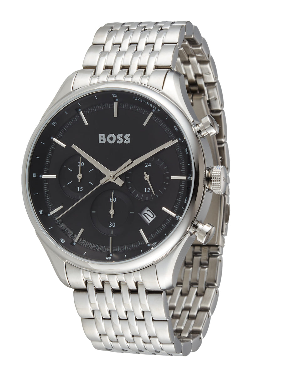 Hugo Boss Gregor Chronograph Black Dial Silver Steel Strap Watch For Men - 1514082