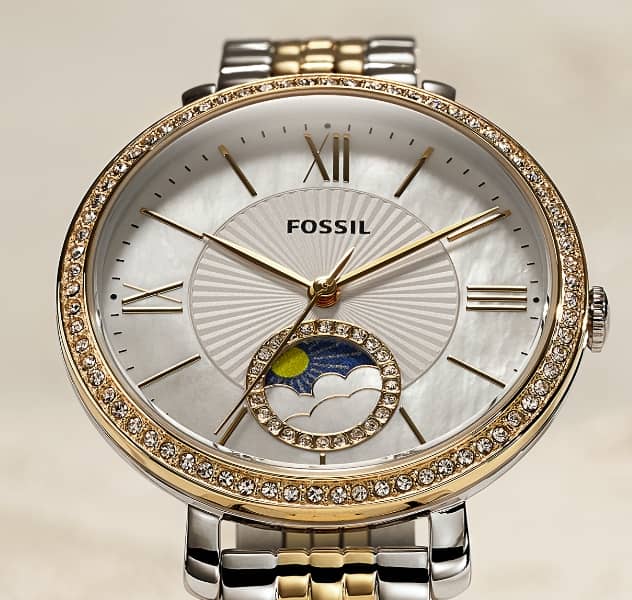 Fossil Jacqueline Analog Moonphase Mother of Pearl White Dial Two Tone Steel Strap Watch for Women - ES5166