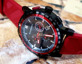 Burberry The City Chronograph Black Dial Red Rubber Strap Watch For Men - BU9805