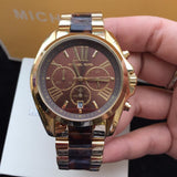 Michael Kors Bradshaw Chronograph Brown Dial Two Tone Steel Strap Watch For Women - MK5696