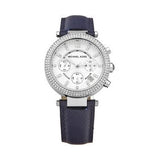 Michael Kors Parker White Dial Navy Blue Leather Strap Watch for Women - MK2293