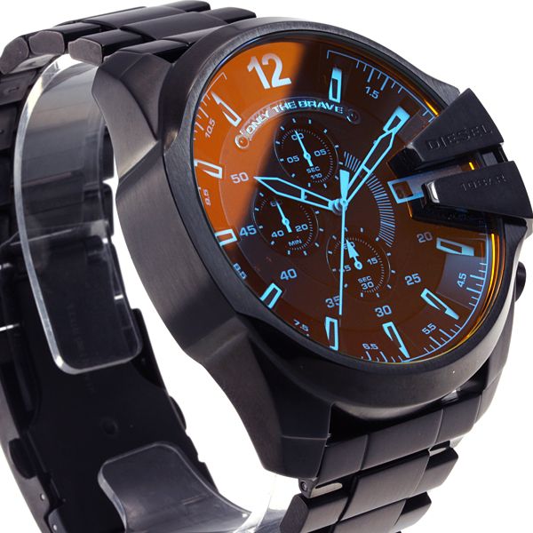 Diesel Mega Chief Chronograph Black Dial Black Steel Strap Watch For Men - DZ4318