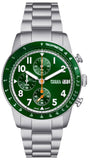 Fossil Sport Tourer Chronograph Green Dial Silver Steel Strap Watch for Men - FS6048