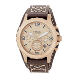 Fossil Nate Chronograph Gold Dial Brown Leather Strap Watch for Men - JR1495