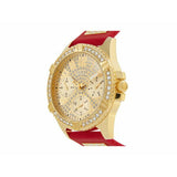 Guess Frontier Diamonds Gold Dial Red Rubber Strap Watch for Women - GW0045L2