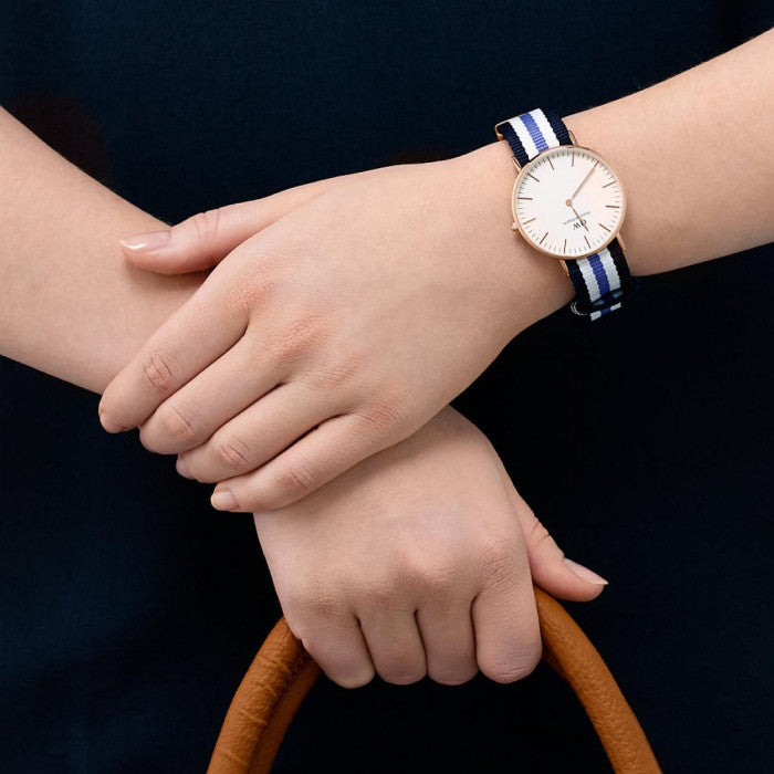 Daniel Wellington Classic Trinity White Dial Three Tone Nylon Strap Watch For Women - 0509DW