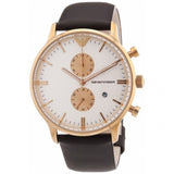 Emporio Armani Gianni Classic Chronograph White Dial Brown Leather Strap Watch For Men - AR0398