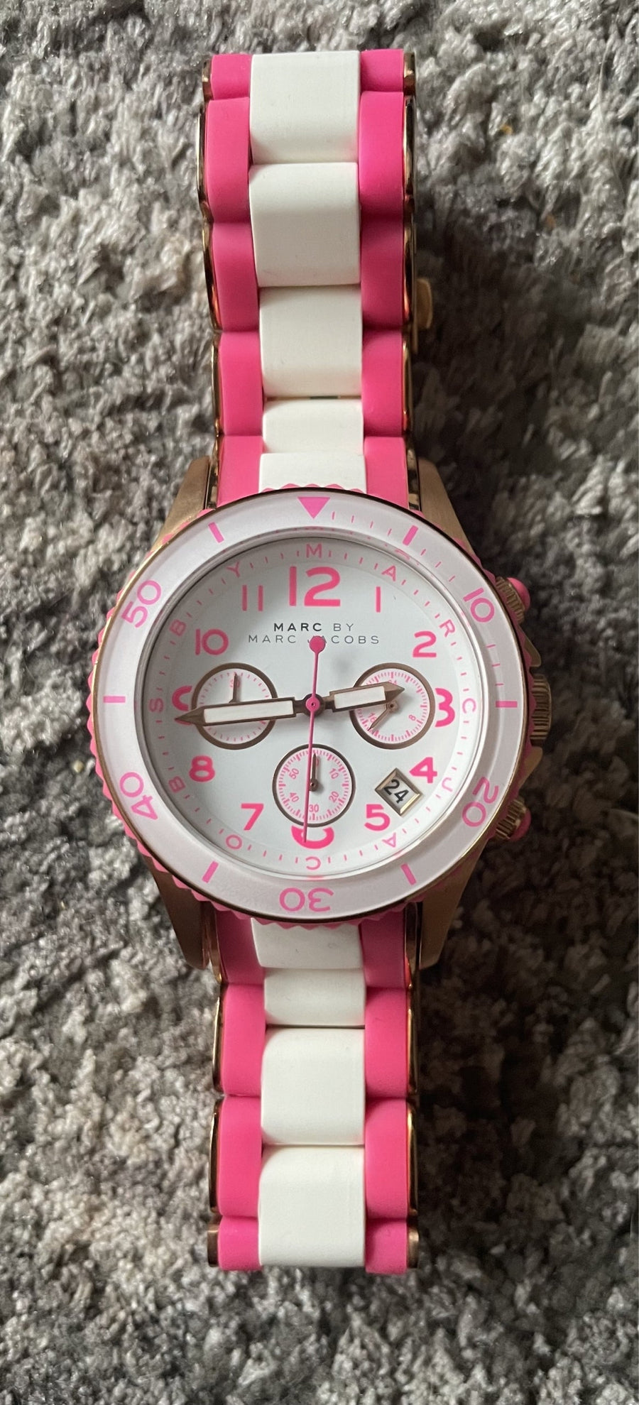 Marc Jacobs Rock Chronograph White Dial Two Tone Silicone Strap Watch for Women - MBM2593