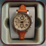 Fossil Original Boyfriend Sport Chronograph Beige Dial Brown Leather Strap Watch for Women - ES4046