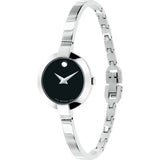 Movado Bela Black Dial Silver Steel Strap Watch For Women - 0606595