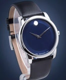 Movado Museum Classic Blue Dial Black Leather Strap Watch for Men - 606610