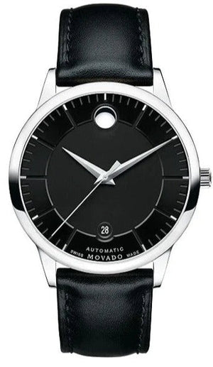 Movado 1881 Automatic Black Dial Black Leather Strap Watch for Men - 606873