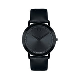 Movado Sapphire Black Dial Black Leather Strap Watch for Men - 606884