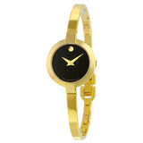 Movado Bela Black Dial Gold Steel Strap Watch For Women - 0606999