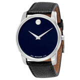 Movado Museum Blue Dial Black Leather Strap Watch For Men - 607013