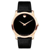 Movado Museum Classic Black Dial Black Leather Strap Watch For Men - 607060