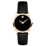 Movado Museum Classic Black Dial Black Leather Strap Watch For Women - 607061