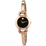 Movado Rondiro 22mm Black Dial Rose Gold Steel Strap Watch For Women - 0607065