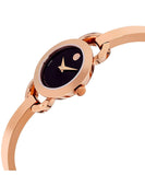 Movado Rondiro 22mm Black Dial Rose Gold Steel Strap Watch For Women - 0607065