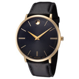 Movado Ultra Slim Black Dial Black Leather Strap Watch For Men - 0607087