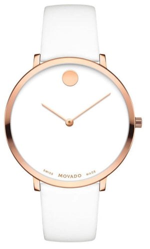 Movado Museum 70th Anniversary Special Edition White Dial White Leather Strap Watch For Women - 0607139