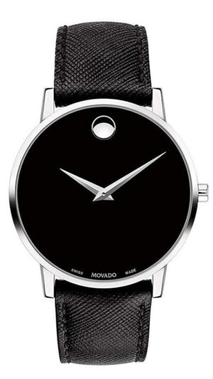 Movado Museum Classic Black Dial Black Leather Strap Watch for Men - 0607194