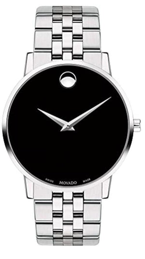 Movado Museum Classic Black Dial Silver Steel Strap Watch for Men - 0607199