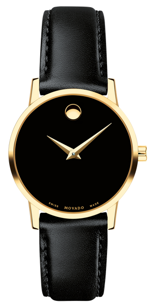 Movado Museum Black Dial Black Leather Strap Watch For Women - 2100006