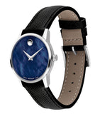 Movado Museum Blue Dial Black Leather Strap Watch For  Men - 2100009