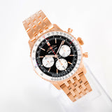 Breitling Navitimer B01 Chronograph 43 Black Dial Rose Gold Steel Strap Watch for Men - RB0138211B1R1