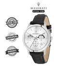 Maserati Ricordo Silver Dial Black Leather Strap Watch For Men - R8871633001