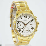 Guess Solar Chronograph Diamonds White Dial Gold Steel Strap Watch for Women - W1069L2